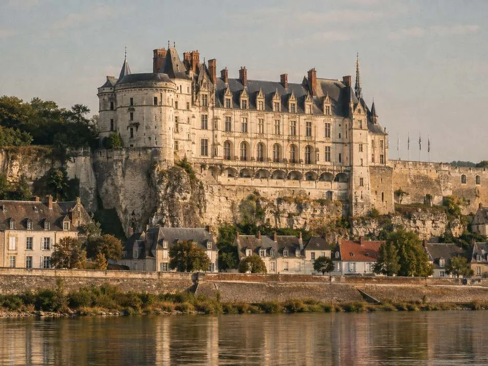 The Château Royal d’Amboise above the Loire seen from the river bank