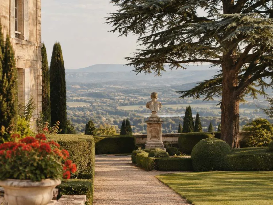 The château gardens at Amboise with cedars and clipped lawns on the rock