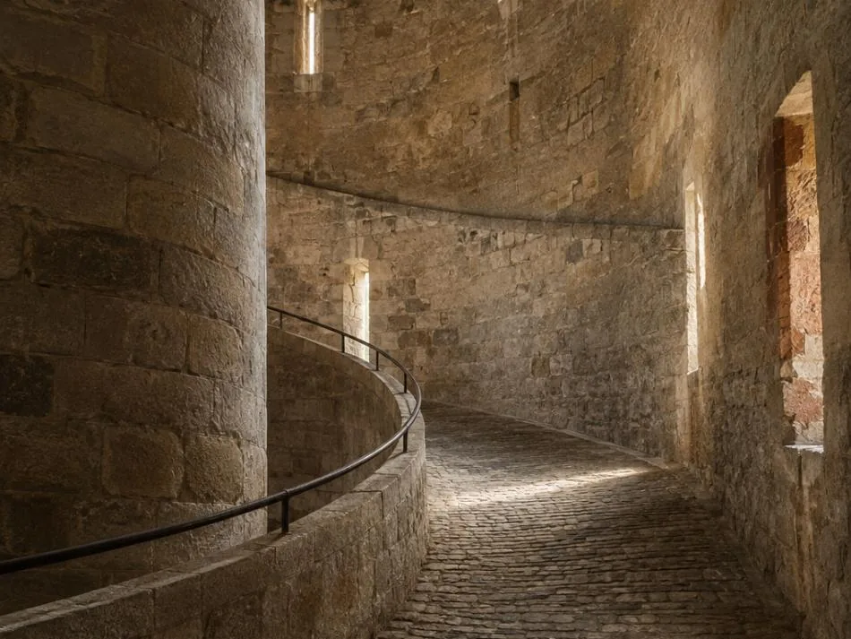 The spiral horse ramp inside the Tour des Minimes at Amboise