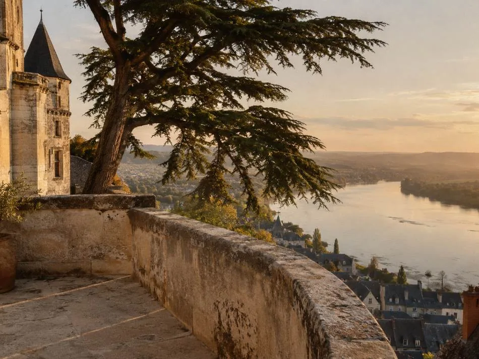 The terrace of the château with the Loire and the rooftops of Amboise below